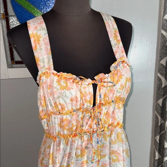 Intimately Free People Dance With Me maxi dress ivory/orange/yellow floral SZ M - Picture 2 of 8